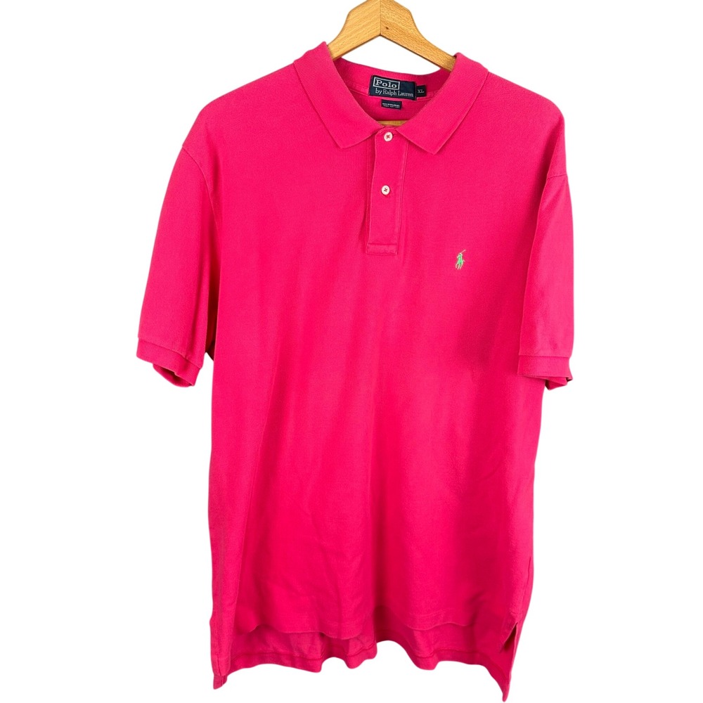Polo Ralph Lauren Mens XL Pink Short Sleeve Cotton Pique Polo Shirt Green Pony